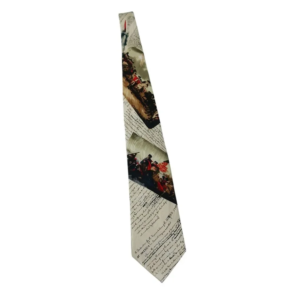 Museum Artifacts Silk Neck Tie Washington Crossing The Delaware Cream Color Base